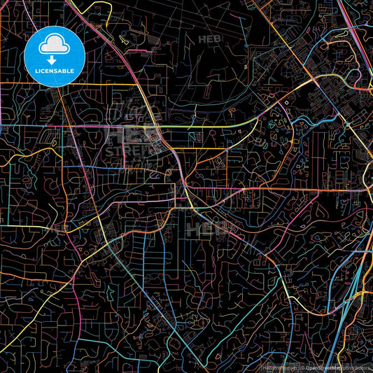 Smyrna, Georgia, United States, colorful city map on black background