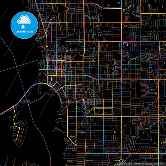 Sarasota, Florida, United States, colorful city map on black background