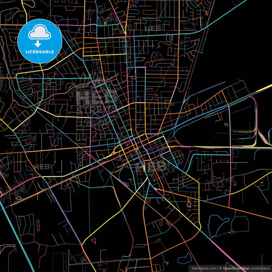 Valdosta, Georgia, United States, colorful city map on black background