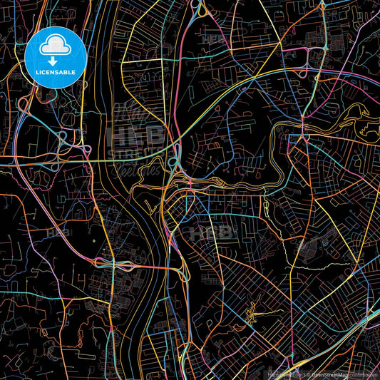 Chicopee, Massachusetts, United States, colorful city map on black background