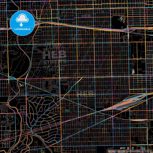 Berwyn, Illinois, United States, colorful city map on black background