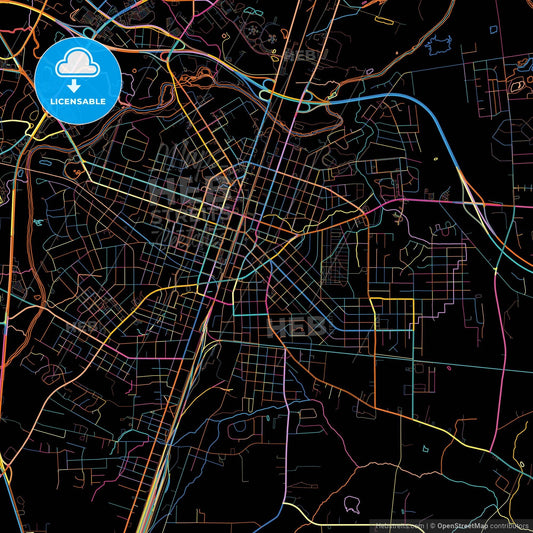 Rocky Mount, North Carolina, United States, colorful city map on black background
