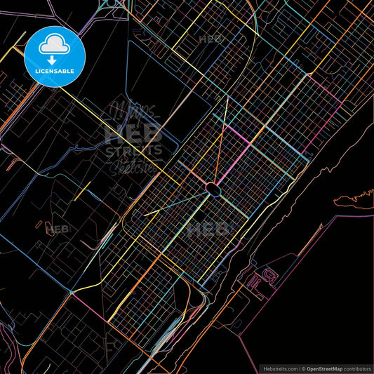 Port Arthur, Texas, United States, colorful city map on black background