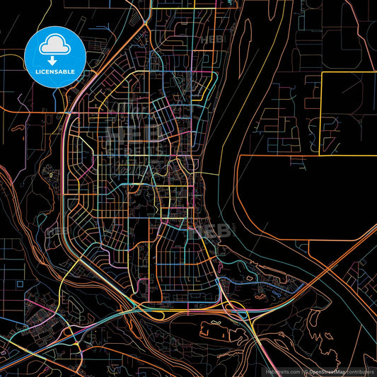 Richland, Washington, United States, colorful city map on black background