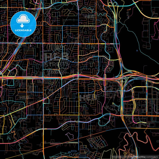 Euless, Texas, United States, colorful city map on black background