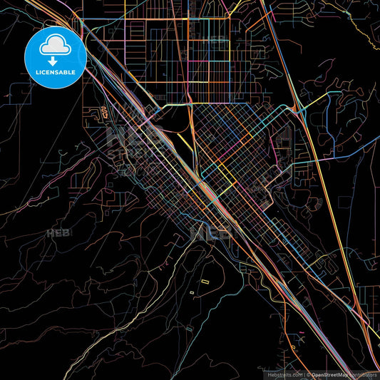 Pocatello, Idaho, United States, colorful city map on black background