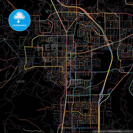 Carson City, Nevada, United States, colorful city map on black background