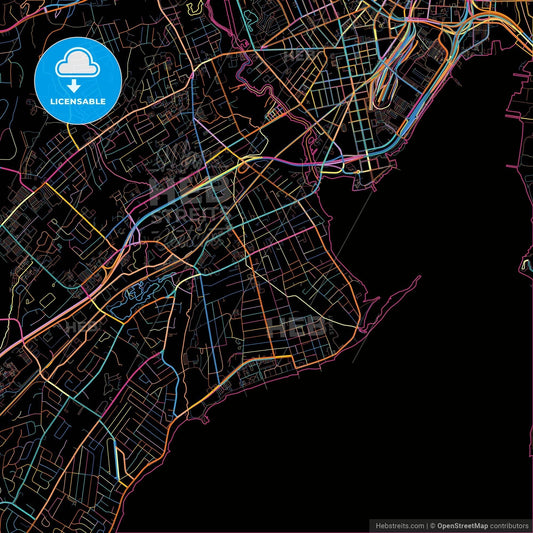 West Haven, Connecticut, United States, colorful city map on black background