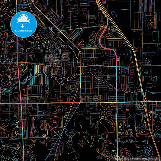 Bonita Springs, Florida, United States, colorful city map on black background