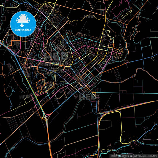 Watsonville, California, United States, colorful city map on black background