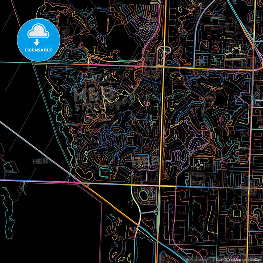 Palm Beach Gardens, Florida, United States, colorful city map on black background