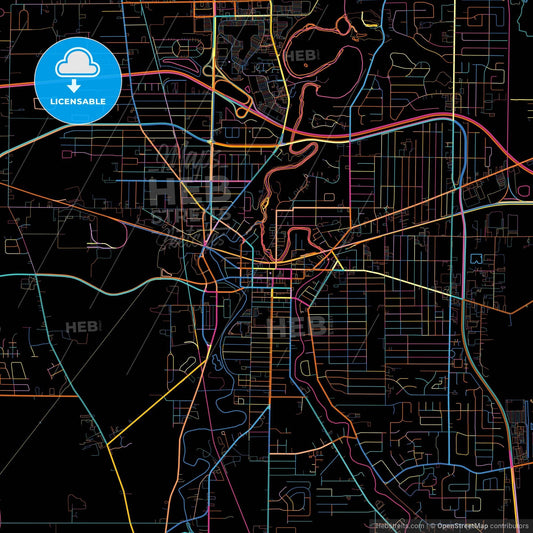 Elyria, Ohio, United States, colorful city map on black background