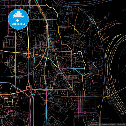 Bellevue, Nebraska, United States, colorful city map on black background