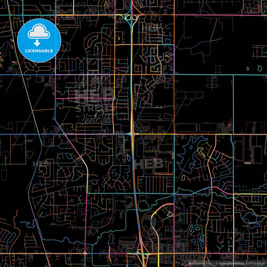 Southaven, Mississippi, United States, colorful city map on black background