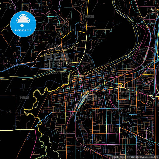 Albany, Oregon, United States, colorful city map on black background