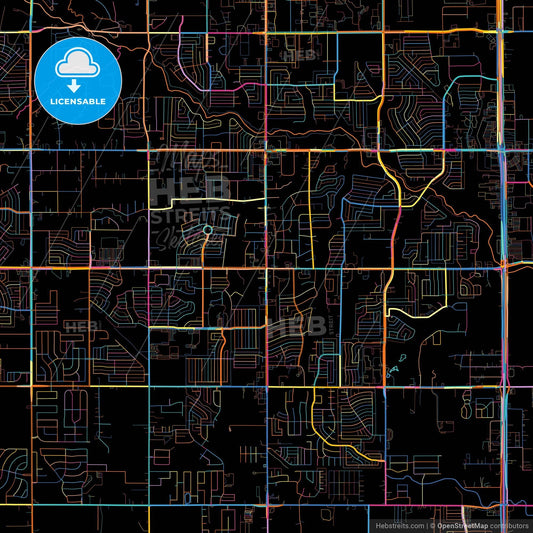 DeSoto, Texas, United States, colorful city map on black background