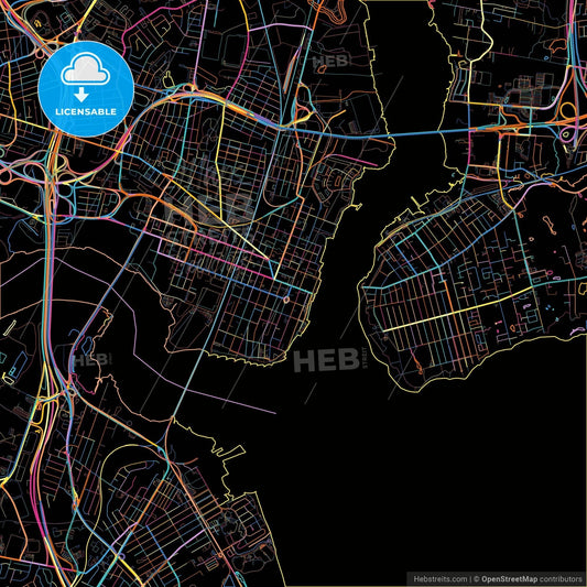 Perth Amboy, New Jersey, United States, colorful city map on black background