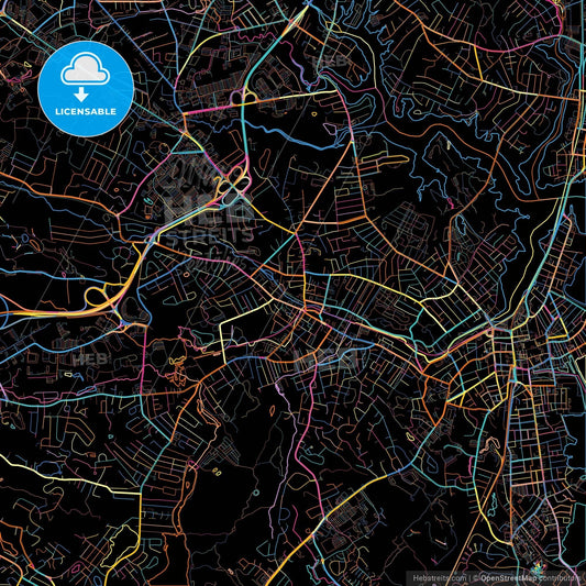 Peabody, Massachusetts, United States, colorful city map on black background