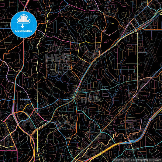 Brookhaven, Georgia, United States, colorful city map on black background