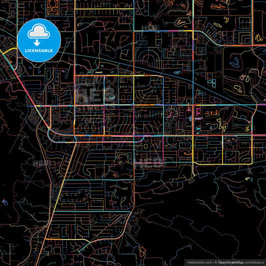 Palm Desert, California, United States, colorful city map on black background