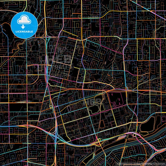 Placentia, California, United States, colorful city map on black background