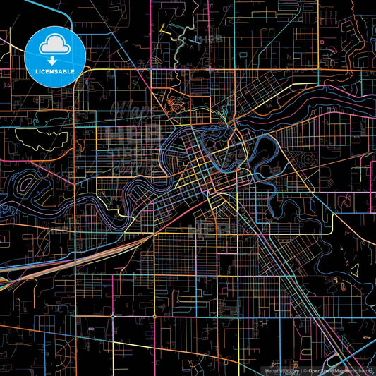 Elkhart, Indiana, United States, colorful city map on black background