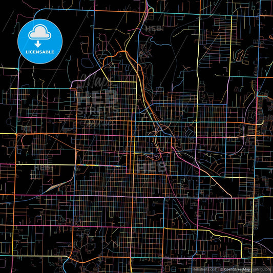 Joplin, Missouri, United States, colorful city map on black background