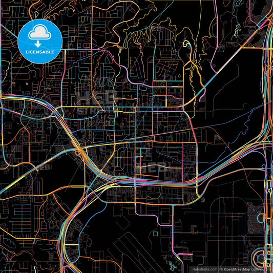 Grapevine, Texas, United States, colorful city map on black background