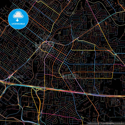 Florissant, Missouri, United States, colorful city map on black background