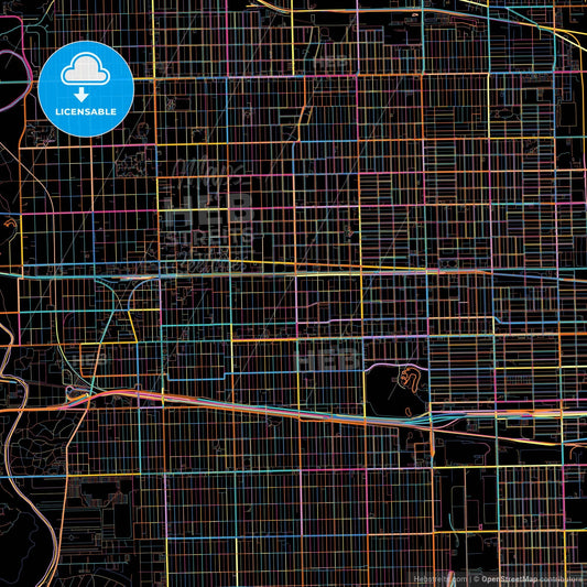 Oak Park, Illinois, United States, colorful city map on black background
