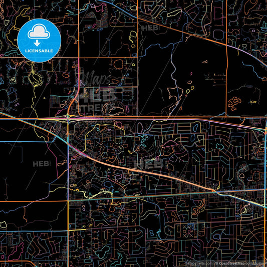 Hoffman Estates, Illinois, United States, colorful city map on black background