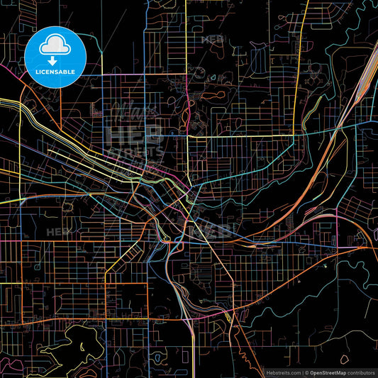 Battle Creek, Michigan, United States, colorful city map on black background