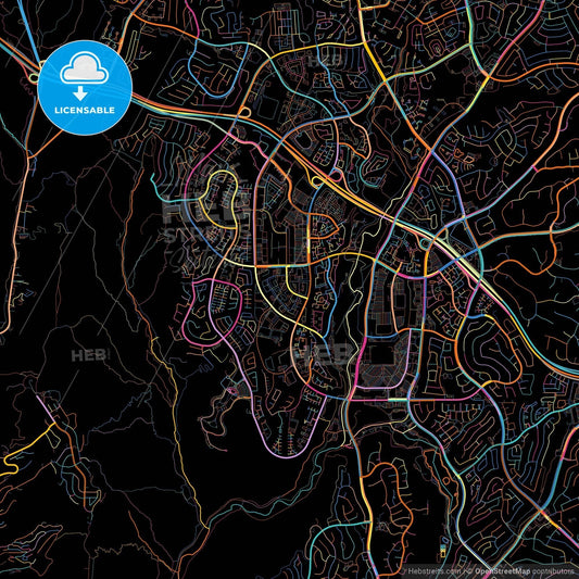 Aliso Viejo, California, United States, colorful city map on black background