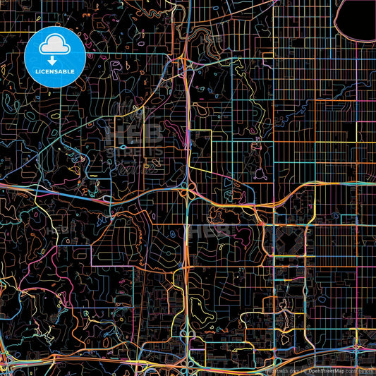 Edina, Minnesota, United States, colorful city map on black background