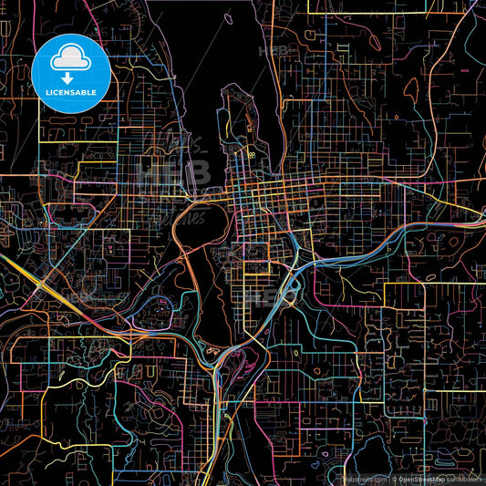 Olympia, Washington, United States, colorful city map on black background