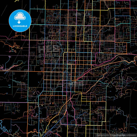 Logan, Utah, United States, colorful city map on black background