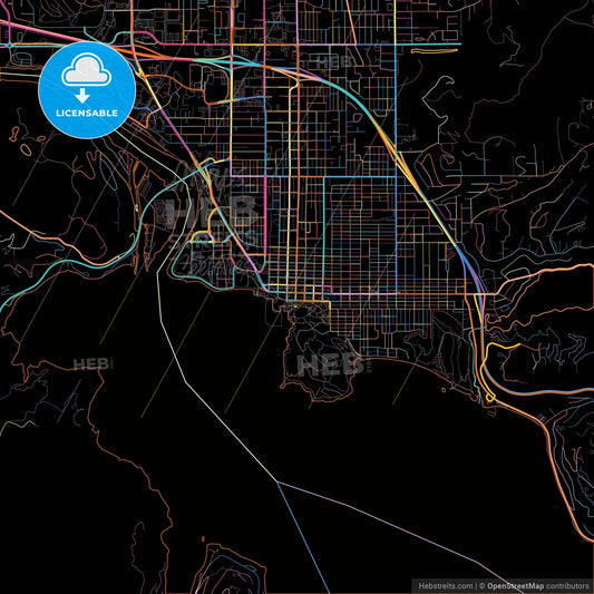 Coeur d Alene, Idaho, United States, colorful city map on black background