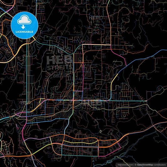 Poway, California, United States, colorful city map on black background