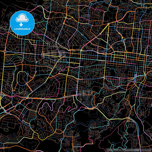 San Salvador, San Salvador, El Salvador, colorful city map on black background