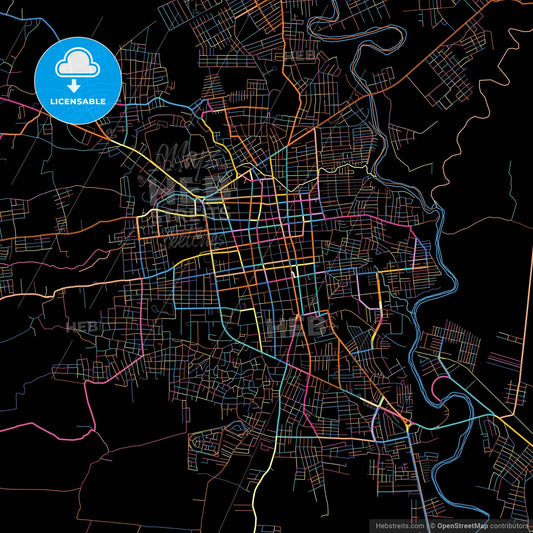 San Miguel, San Miguel, El Salvador, colorful city map on black background