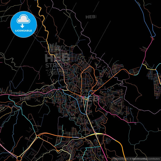 Apopa, San Salvador, El Salvador, colorful city map on black background