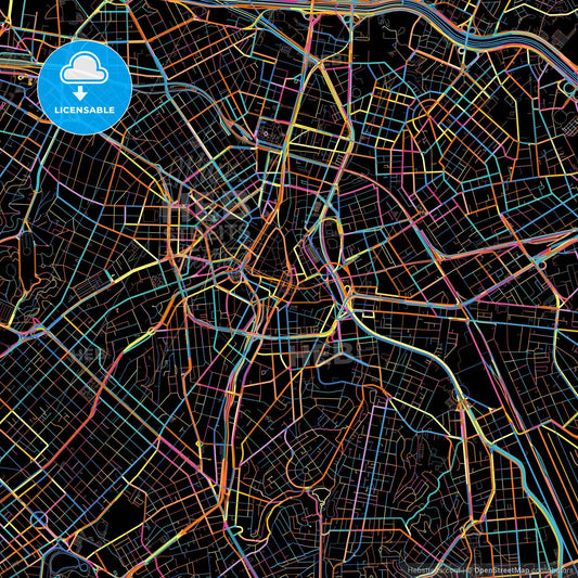 Sao Paulo, Brazil, colorful city map on black background