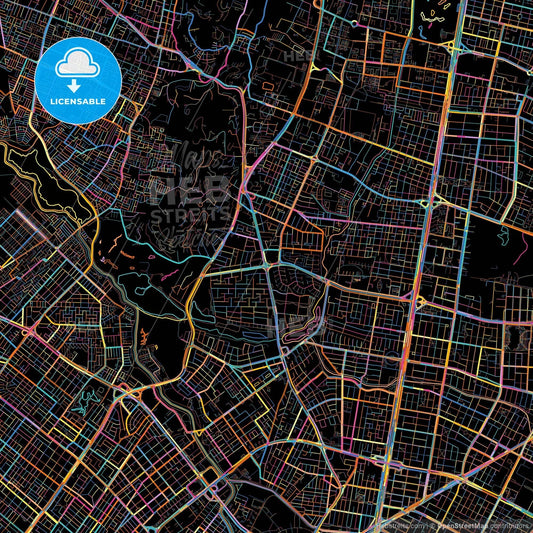 Bogota, Colombia, colorful city map on black background