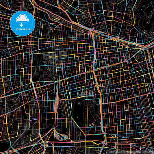 Santiago, Chile, colorful city map on black background