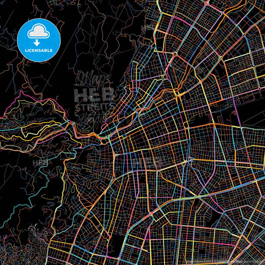 Cali, Colombia, colorful city map on black background