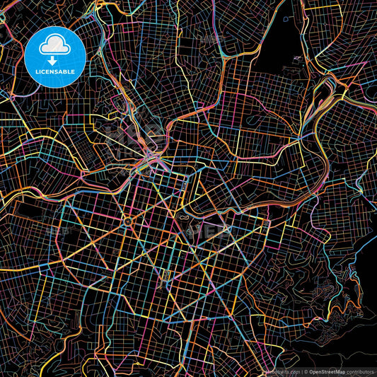 Belo Horizonte, Brazil, colorful city map on black background