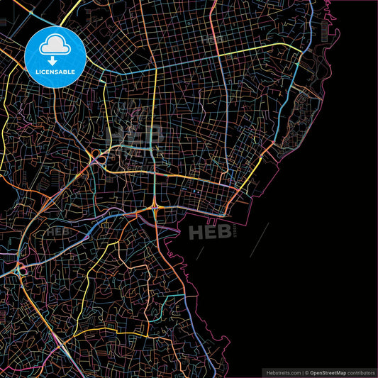 Maracaibo, Venezuela, colorful city map on black background