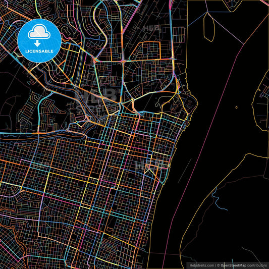 Guayaquil, Ecuador, colorful city map on black background