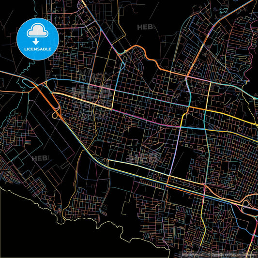 Maracay, Venezuela, colorful city map on black background