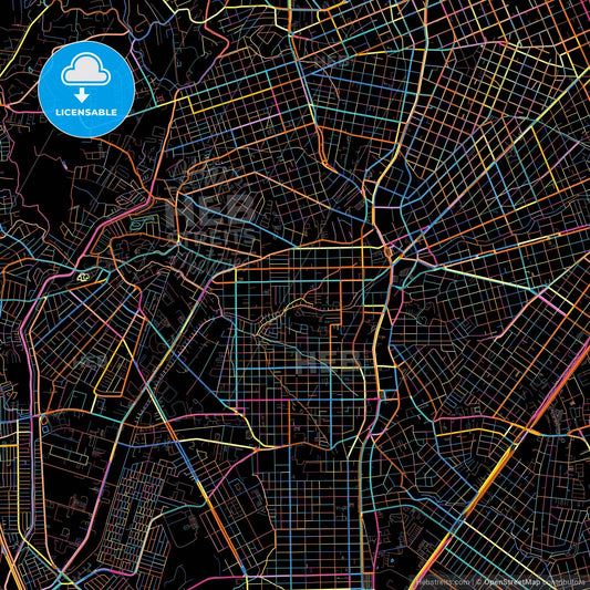 Curitiba, Brazil, colorful city map on black background